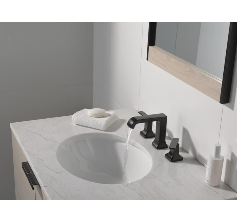 Delta Velum 8" Widespread Bathroom Faucet - Matte Black, 3-Hole, Metal Pop-Up Drain